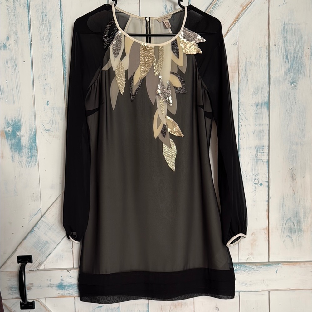 Ted Baker Black and Gold Beaded Mini Dress
